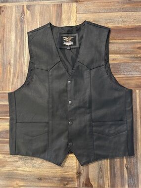 Jamin Leather Black Leather Snap-Front Vest